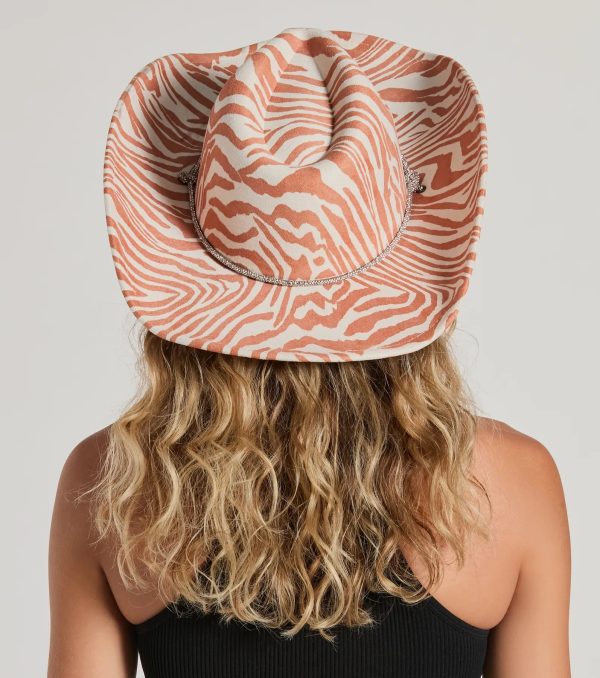 Safari Babe Zebra Rhinestone Faux Suede Cowboy Hat - Image 2