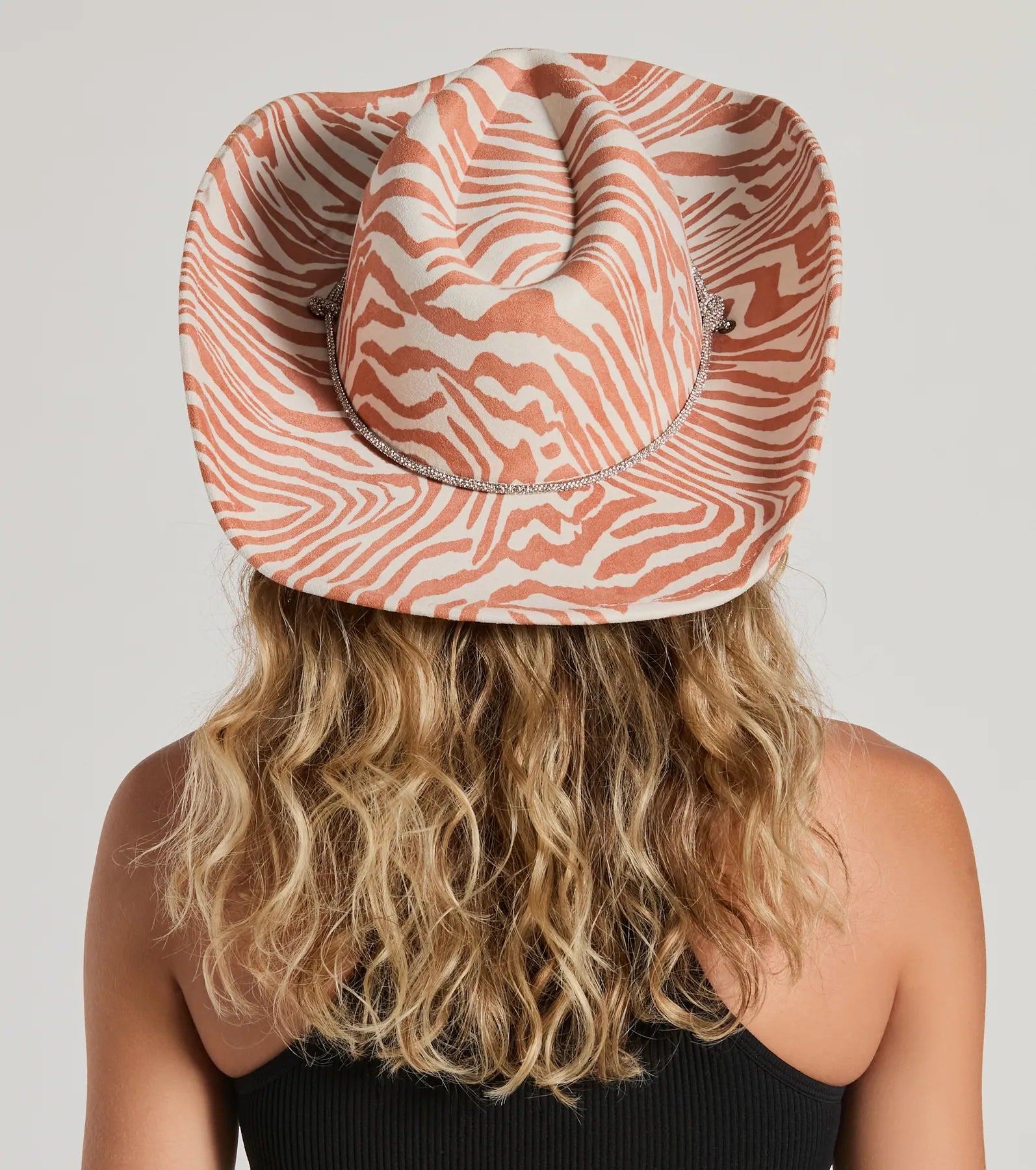 Safari Babe Zebra Rhinestone Faux Suede Cowboy Hat - Image 2
