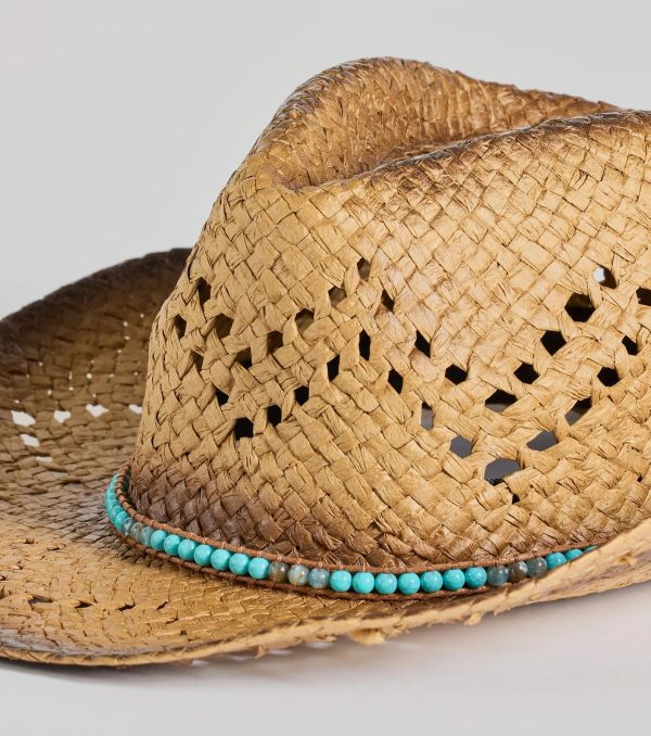 Country Babe Colored Stone Straw Cowboy Hat - Image 3