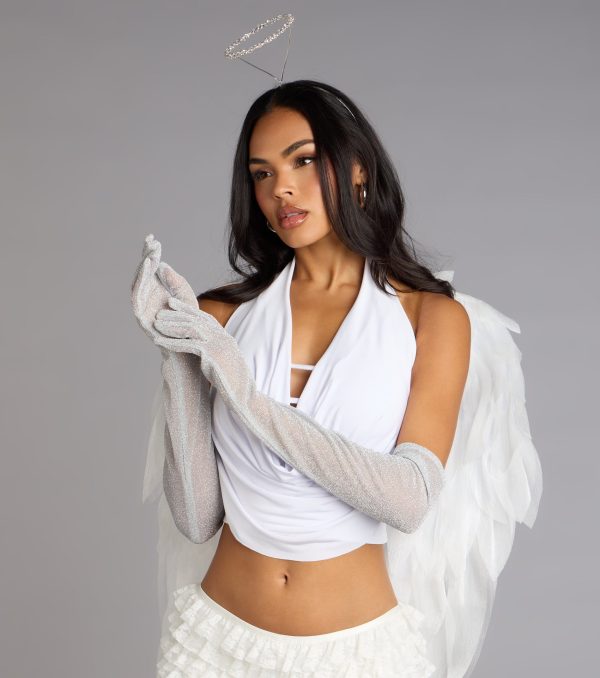Shine On Glitter Mesh Long Gloves - Image 2