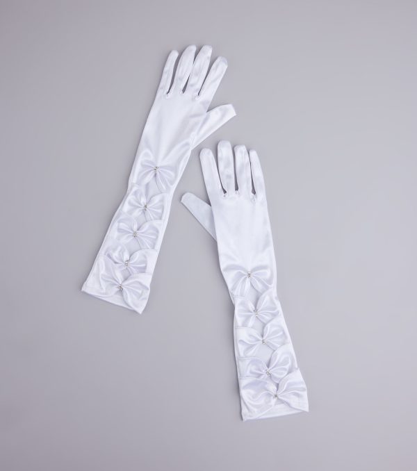 Vintage Charm Satin Rhinestone Bow Gloves - Image 4