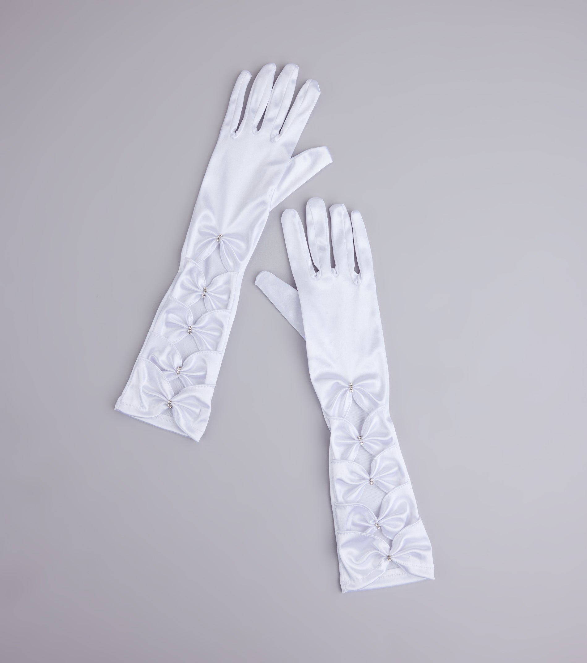 Vintage Charm Satin Rhinestone Bow Gloves - Image 4