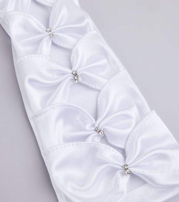 Vintage Charm Satin Rhinestone Bow Gloves - Image 5
