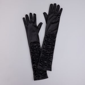 Midnight Glam Long Ruffled Satin Gloves