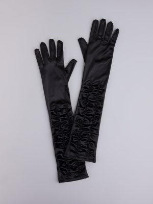 Midnight Glam Long Ruffled Satin Gloves