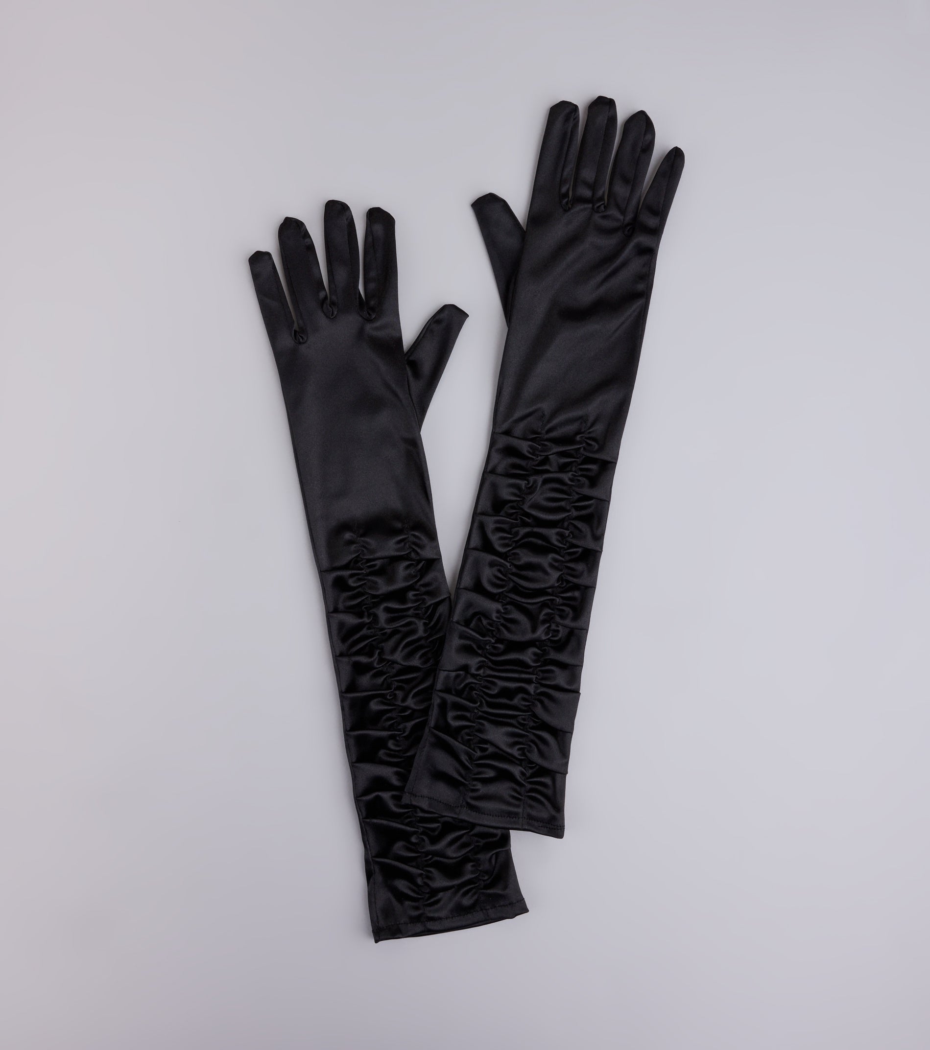 Midnight Glam Long Ruffled Satin Gloves