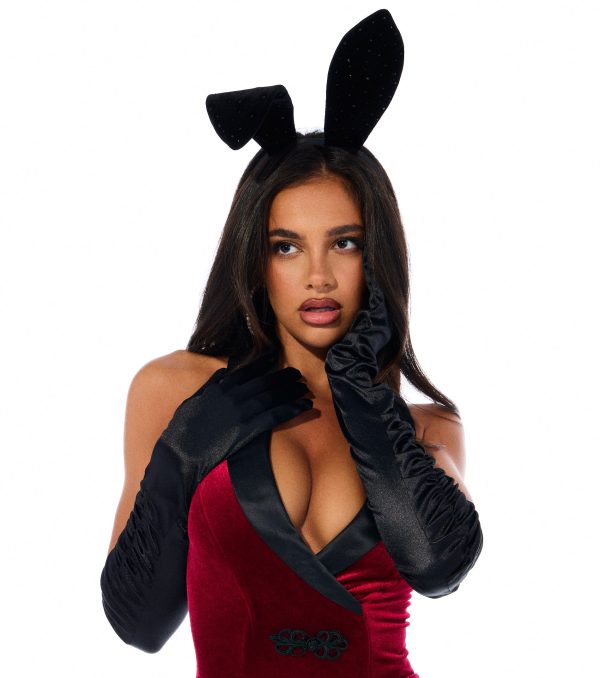 Midnight Glam Long Ruffled Satin Gloves - Image 2