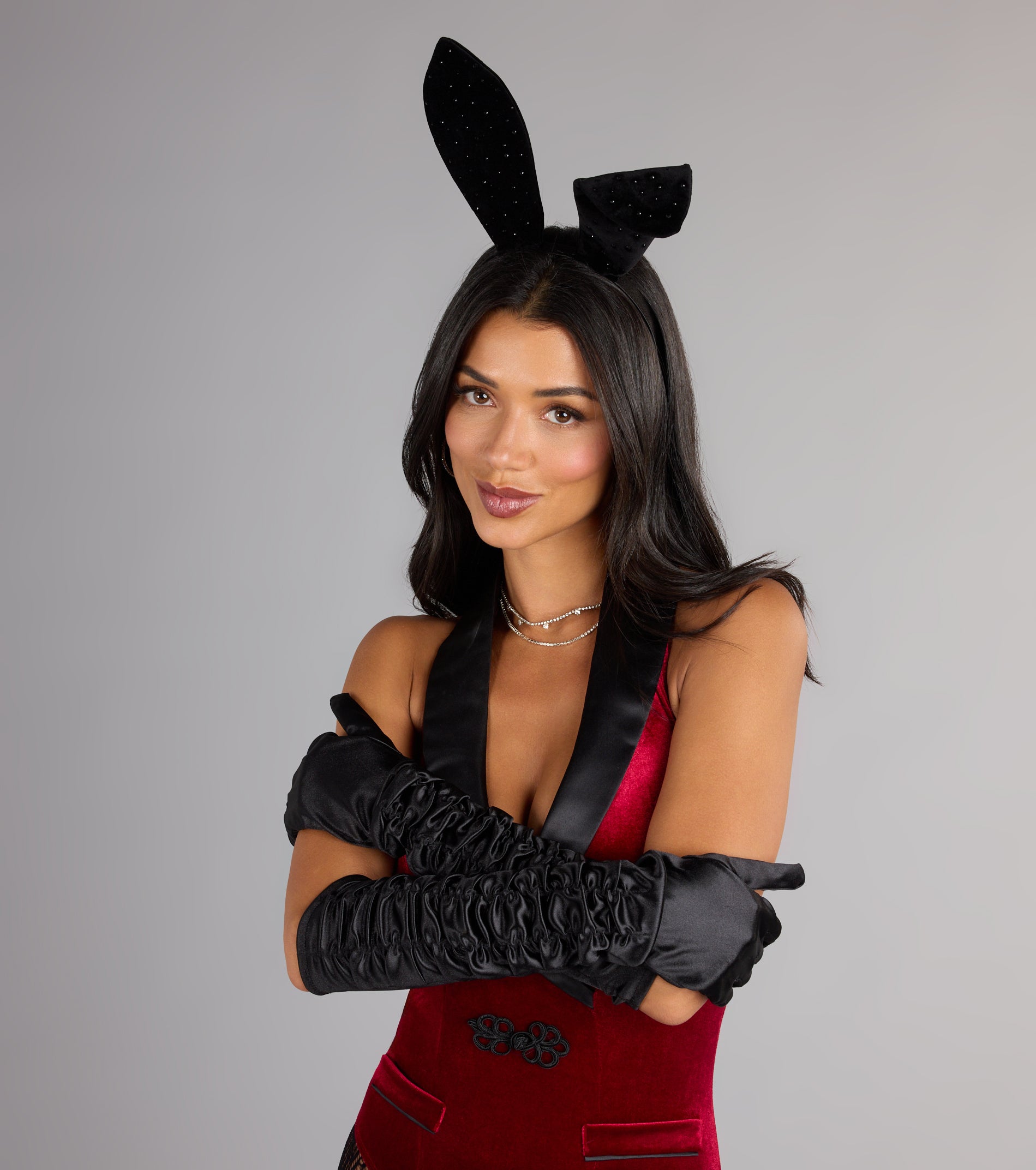 Midnight Glam Long Ruffled Satin Gloves - Image 3