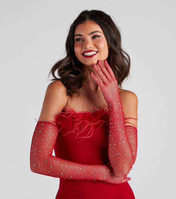 Glam Sparkle Rhinestone Fishnet Gloves - Image 3