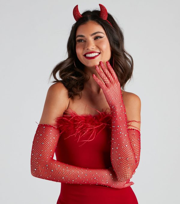 Glam Sparkle Rhinestone Fishnet Gloves - Image 7