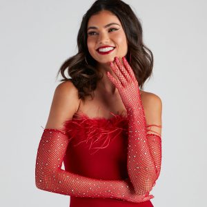 Glam Sparkle Rhinestone Fishnet Gloves