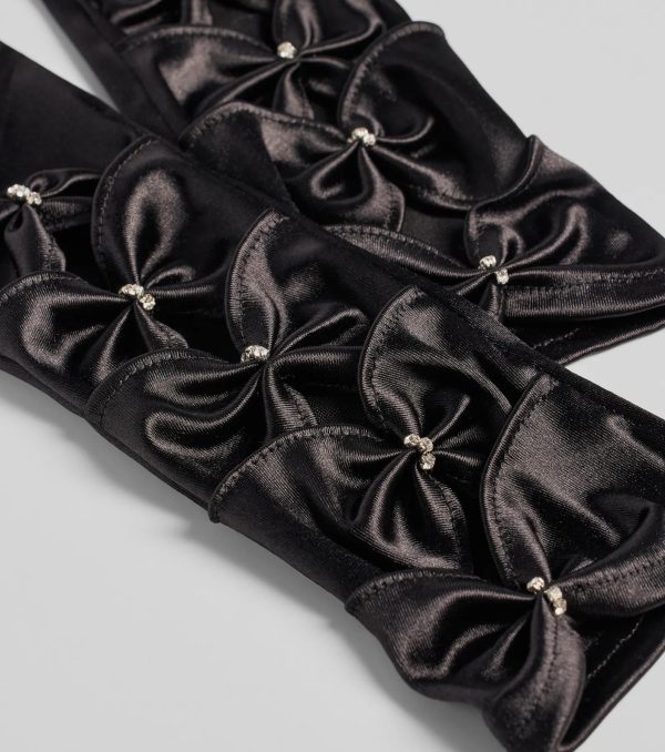 Vintage Charm Satin Rhinestone Bow Gloves - Image 2