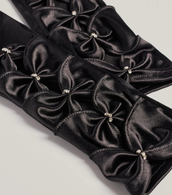 Vintage Charm Satin Rhinestone Bow Gloves - Image 3