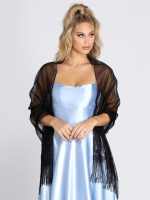 Floral Crochet Fringe Shawl