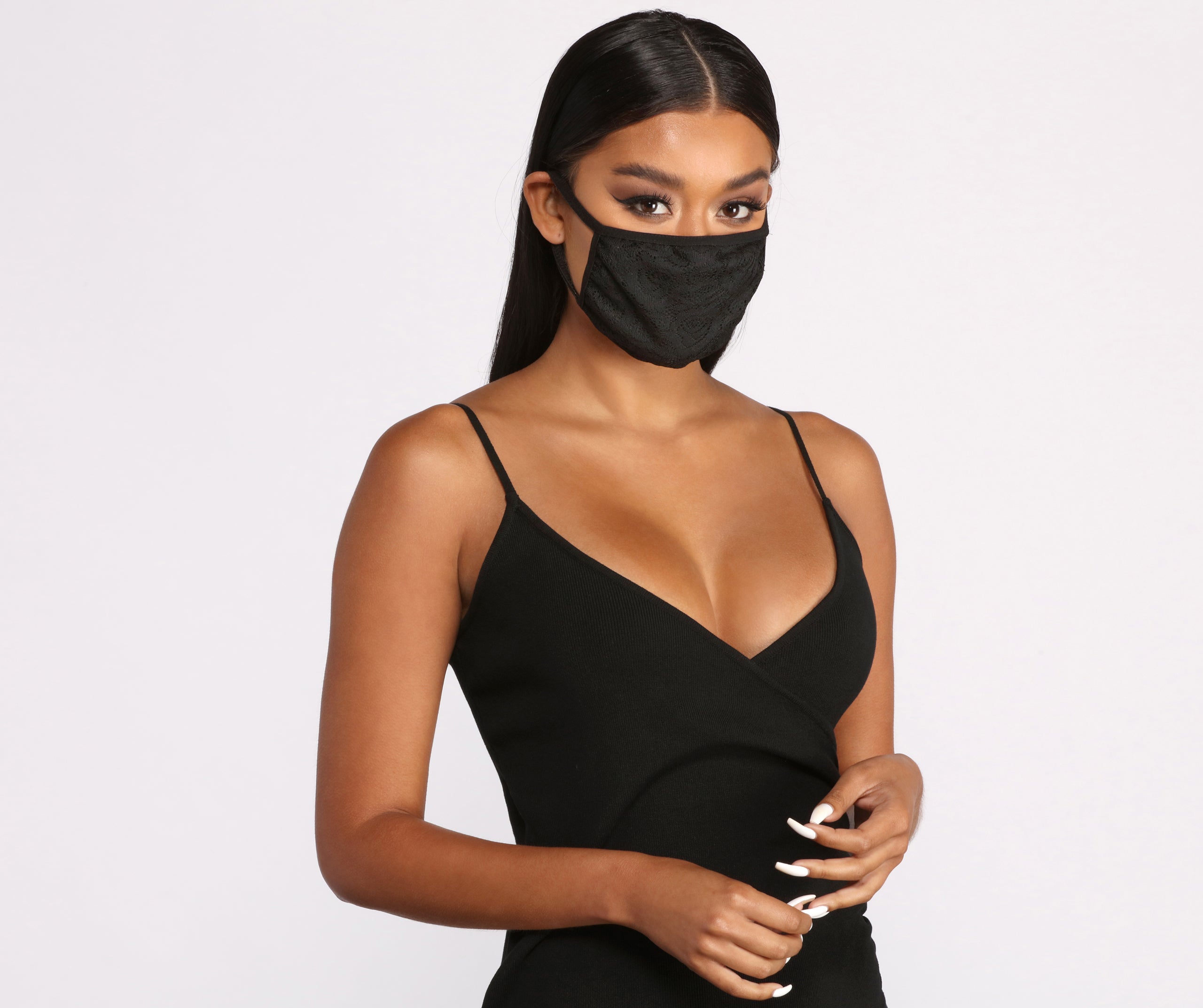 Floral Lace Face Mask With Earloops - Image 2