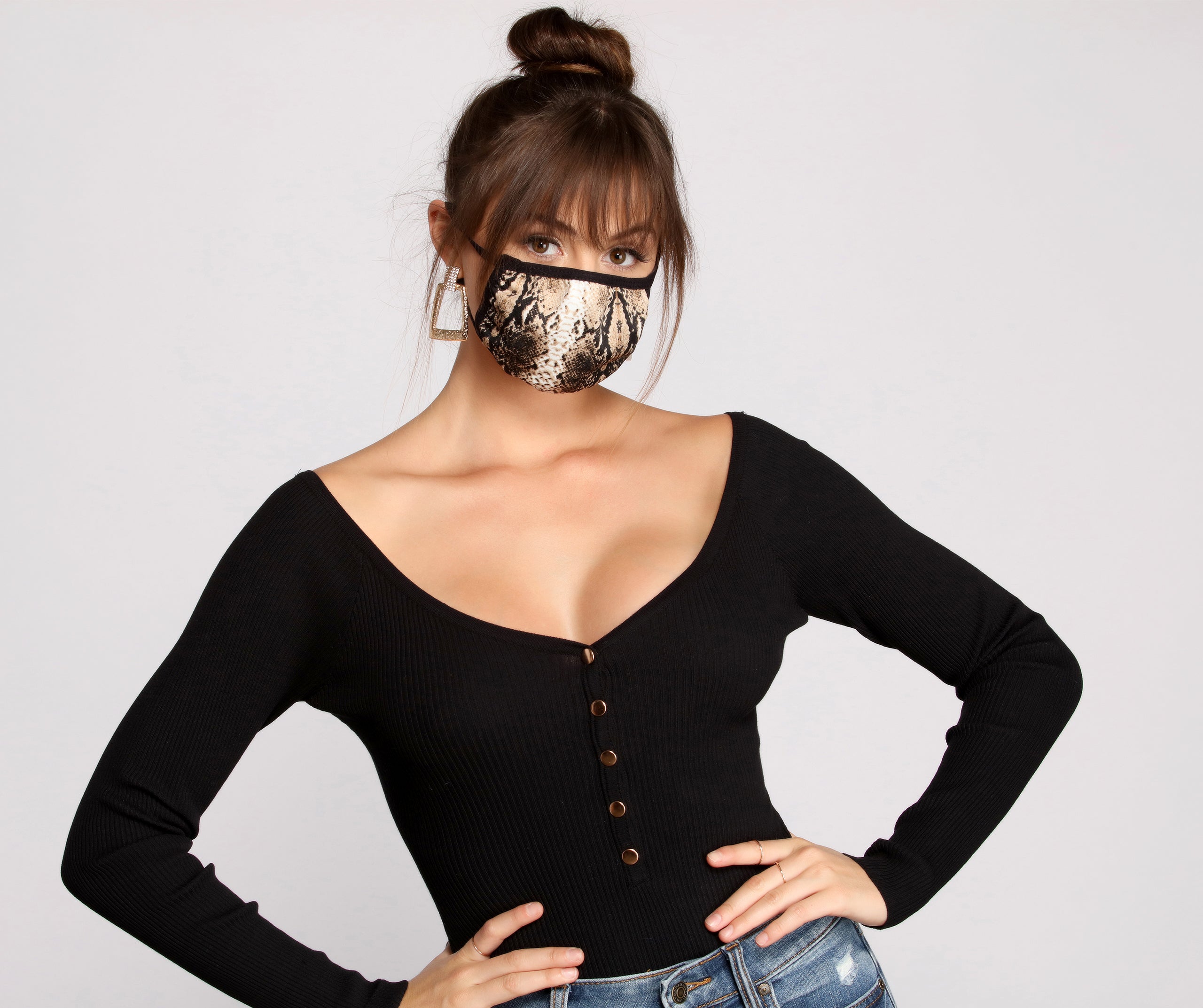 Snake Print Face Mask With Earloops - Image 2