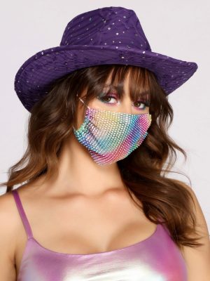 Rainbow Rhinestone Mesh Face Mask