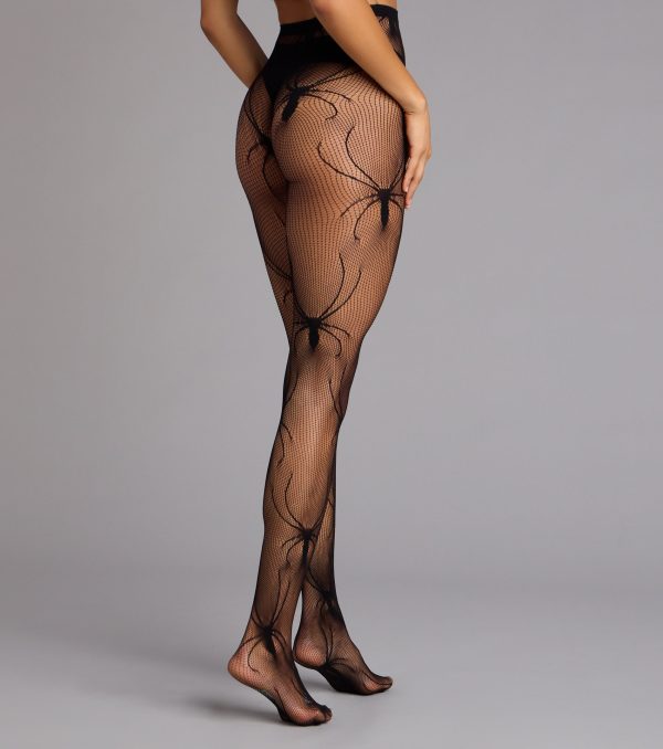 Creepin' Cute Sheer Fishnet Spider Tights - Image 2