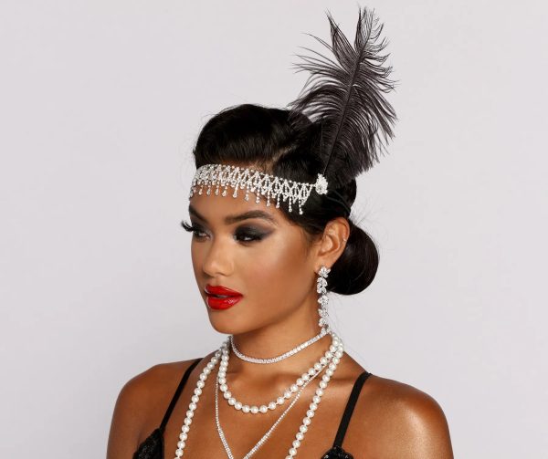 Roaring 20's Cutie Feathered Rhinestone Headband - Image 3