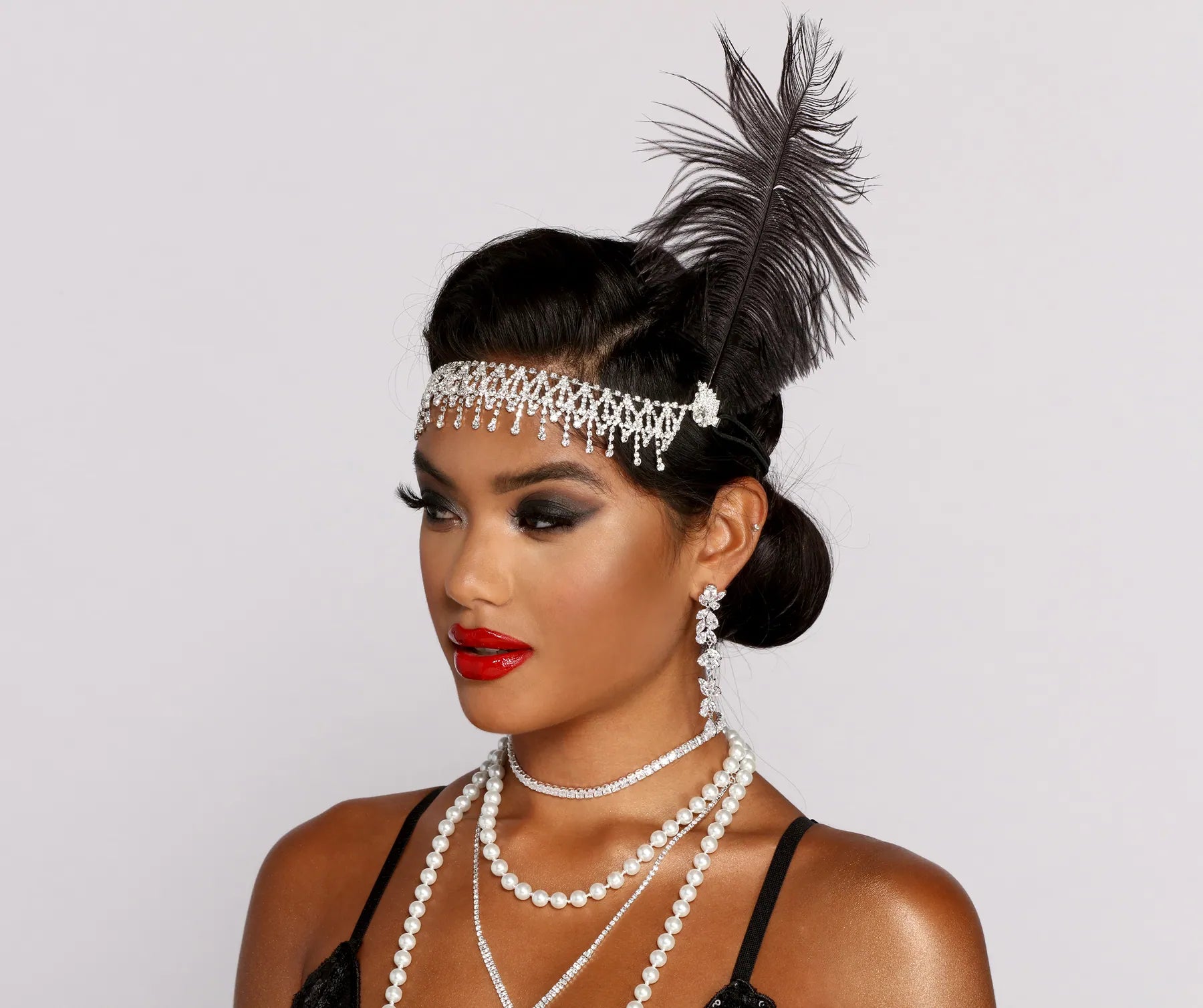 Roaring 20's Cutie Feathered Rhinestone Headband - Image 3