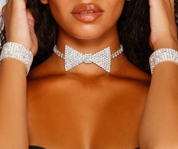 Rhinestone Bowtie And Cuff Set - Image 2