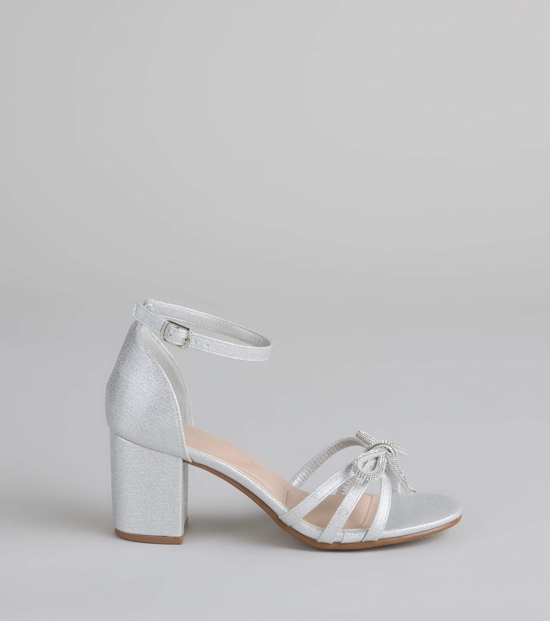 Starlit Glam Rhinestone Bow Glitter Block Heels - Image 2