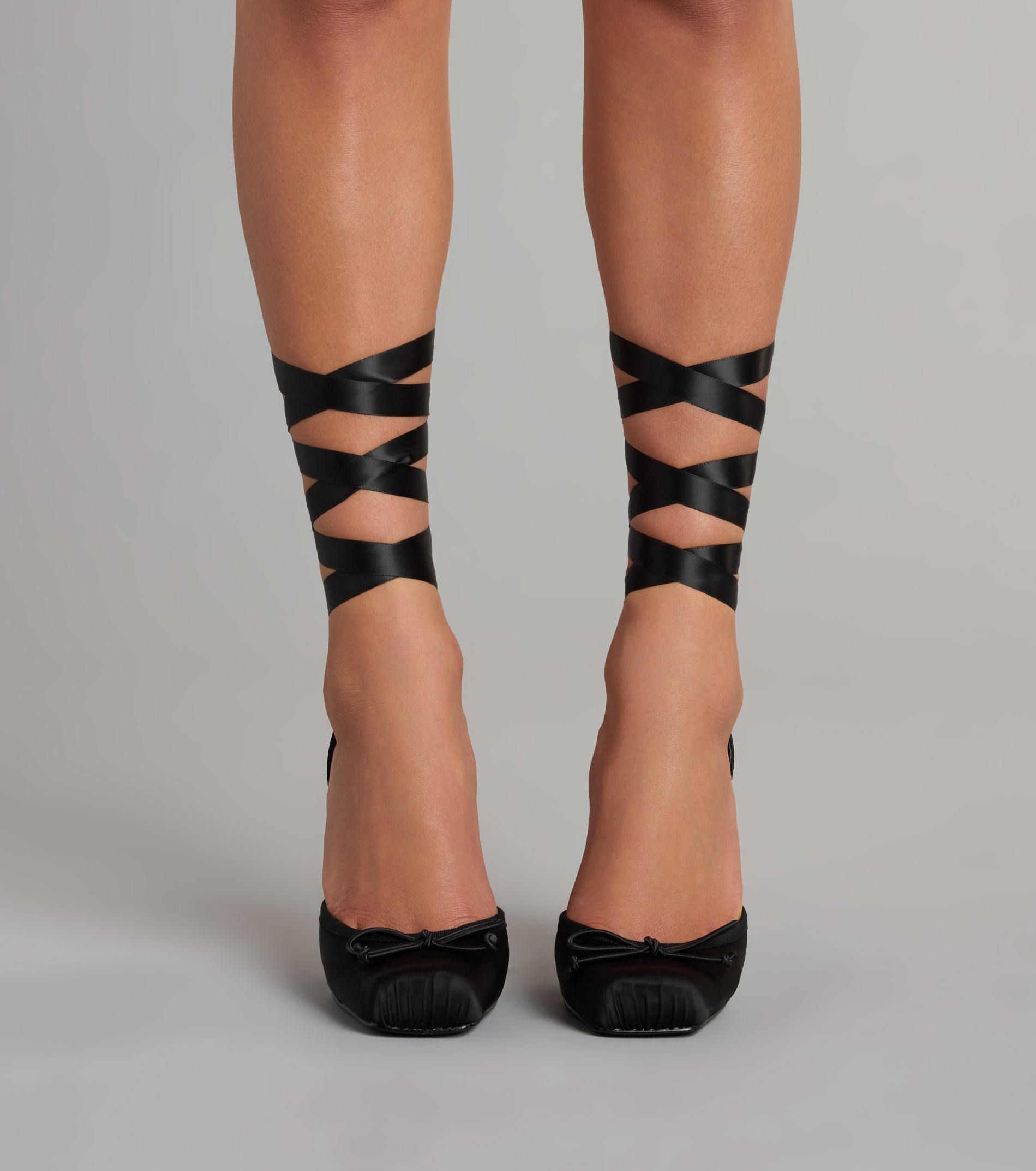 PLACEHOLDER - Tie It Up Satin Ballet Heels - Image 2
