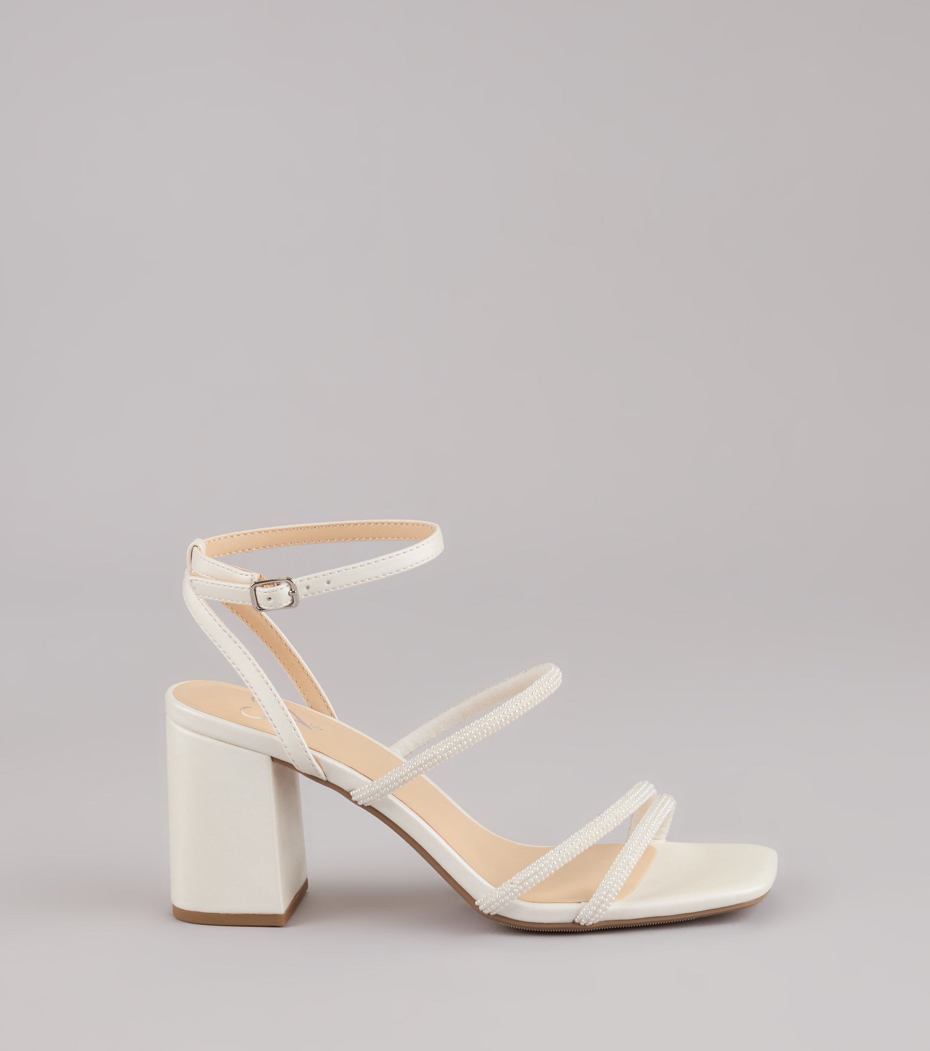 Chic And Polished Pearl Satin Block Heels - Image 2