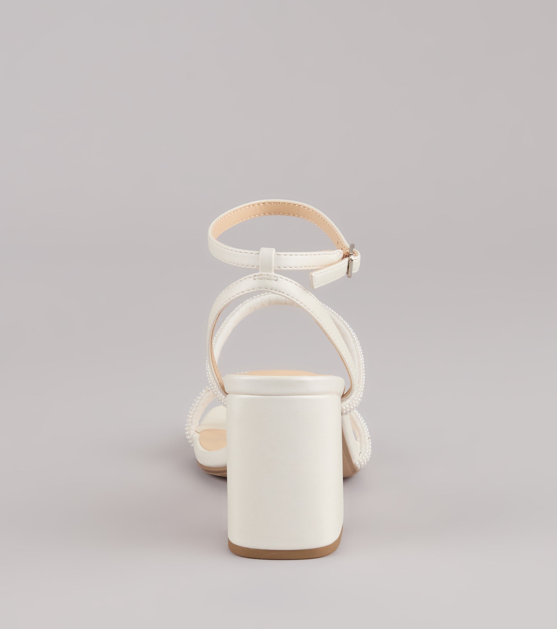 Chic And Polished Pearl Satin Block Heels - Image 4