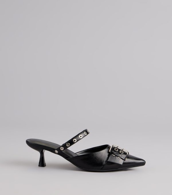 Rebel Chic Buckle Kitten Heels - Image 3