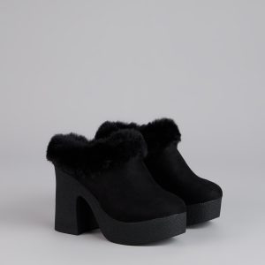 Fuzzy Feel Chunky Clog Mules