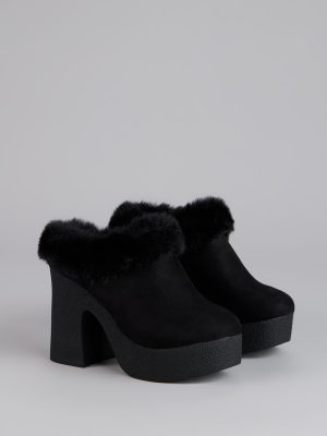 Fuzzy Feel Chunky Clog Mules