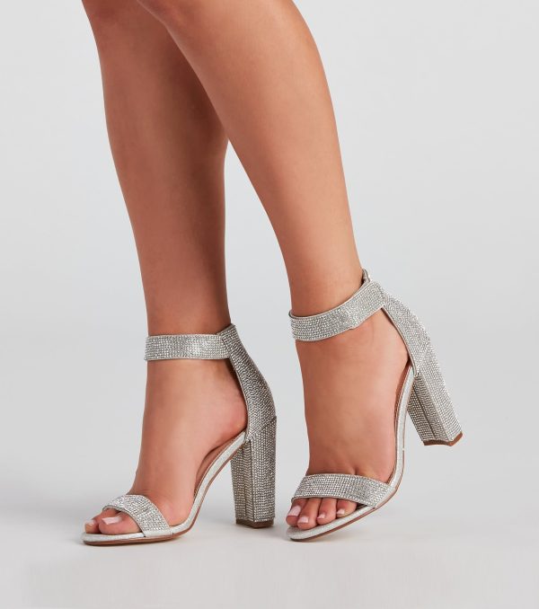 Rhinestone Romance Glitter Mesh Block Heels - Image 6