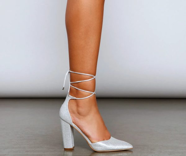 Glam Diva Glitter Lace-Up Block Heels - Image 9
