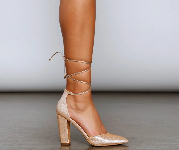 Glam Diva Glitter Lace-Up Block Heels - Image 4