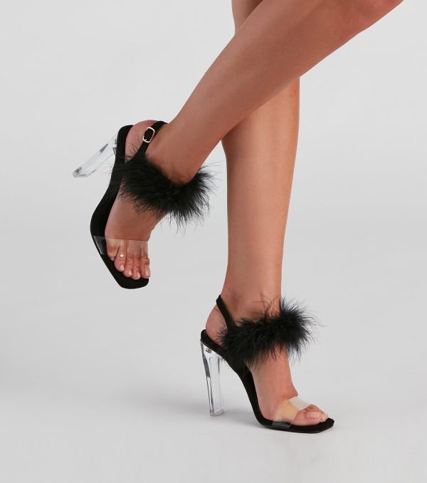 Wait Fur It Marabou Lucite Heels - Image 5
