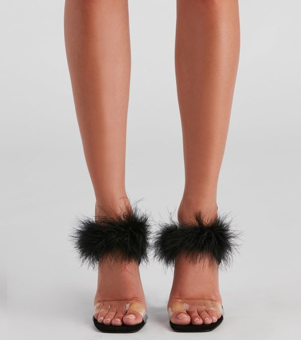 Wait Fur It Marabou Lucite Heels - Image 6