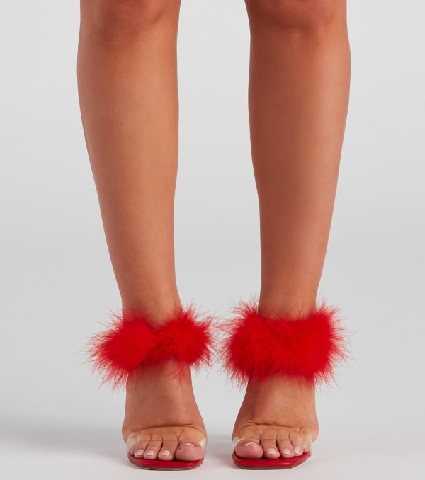 Wait Fur It Marabou Lucite Heels - Image 2