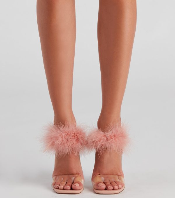 Wait Fur It Marabou Lucite Heels - Image 10