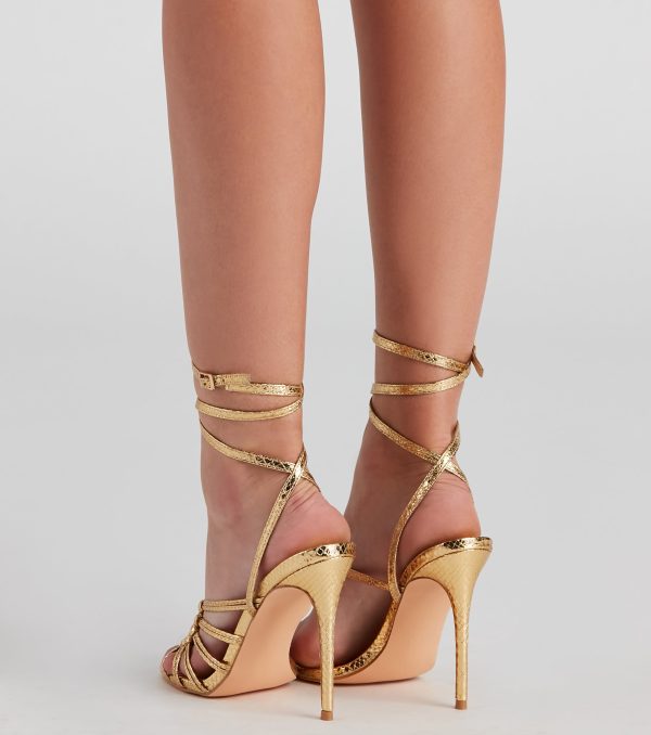 Metallic Shine Lace-up Stiletto Heels - Image 4