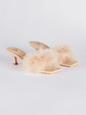 Diva Cutie Marabou Kitten Heel Mules