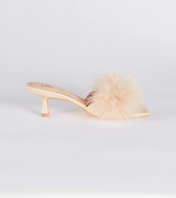 Diva Cutie Marabou Kitten Heel Mules - Image 2