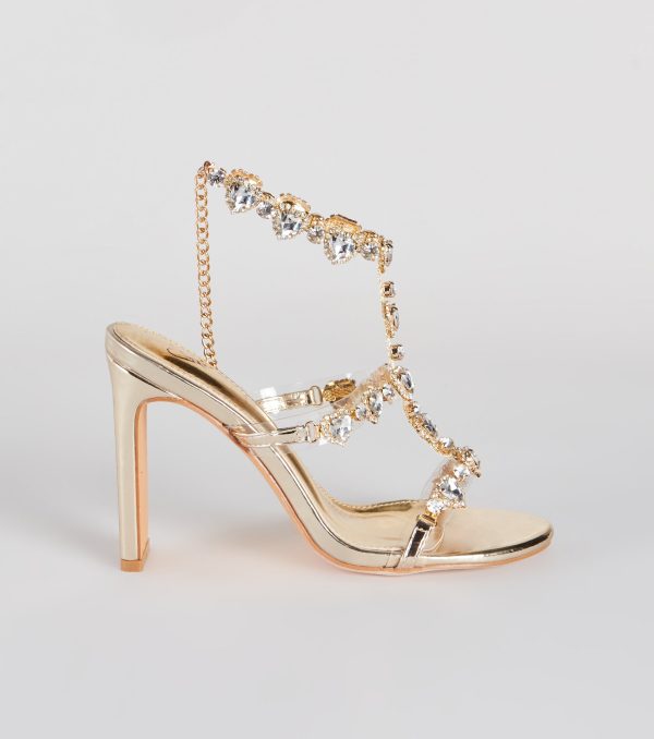 Uncovered Gemstone Metallic Block Heels - Image 2