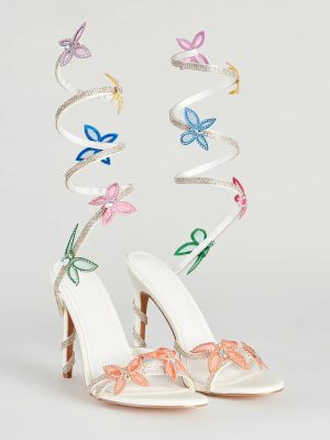 Fly Away Butterfly Applique Spiral Strap Heels