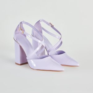 Cross My Path Patent Block Heel Pumps