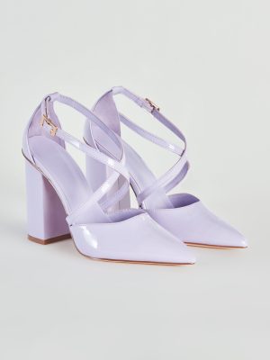 Cross My Path Patent Block Heel Pumps