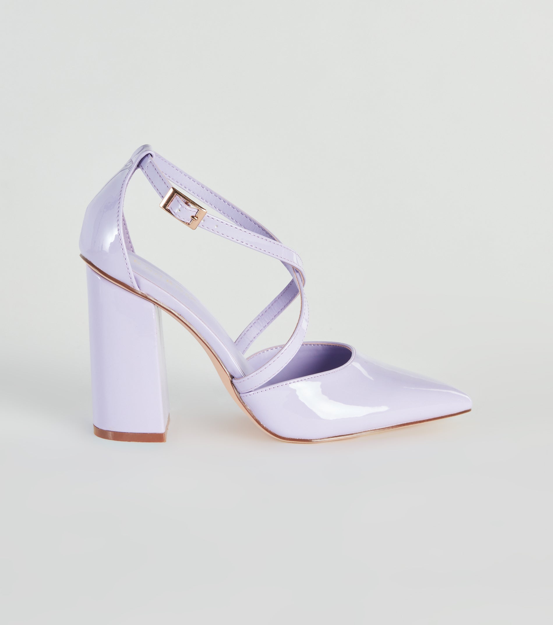 Cross My Path Patent Block Heel Pumps - Image 2