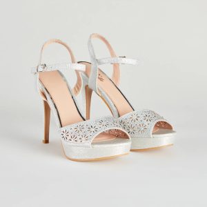 Time To Strut Glitter Flower Stiletto Heels