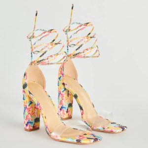 Bold Strut Floral Lace-Up Block Heels