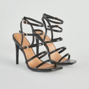 Oo La La Faux Leather Caged Stiletto Heels